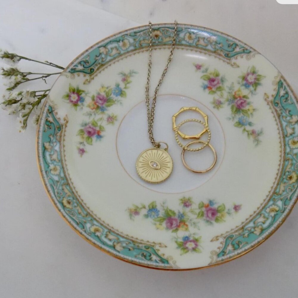 Vintage Floral Porcelain Trinket Dish: Cottagecore Jewelry Tray